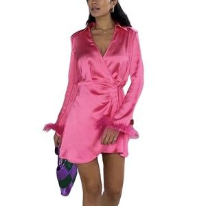 Faux Fur Mini Dress Slim Short Satin Dress